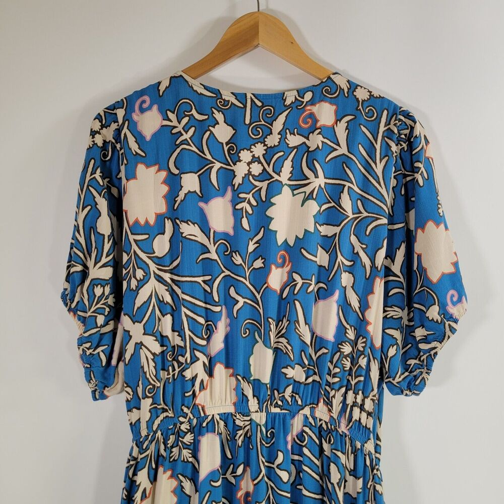 KNOX ROSE Blue Floral Wrap Maxi Dress Size 2X Tiered Ruffle Skirt Layers V Neck - Picture 5 of 10